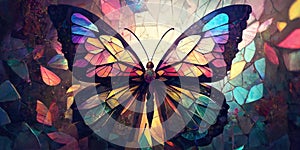 Colorful illustration of stained glass butterfly created by Generative AI
