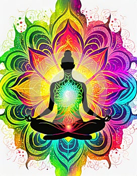 Colorful illustration of woman in lotus yoga position