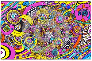 colorful image of the abstract doodle art in multitude array of shapes,patterns,textures,colors and intricate details.