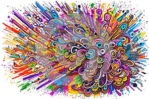 colorful image of the abstract doodle art in multitude array of shapes,patterns,textures,colors and intricate details.