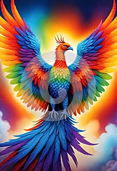 a colorful image of a colorful firebird with a rainbow on it