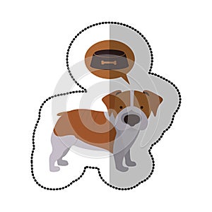 Colorful image middle shadow sticker with with beagle dog thinkin food