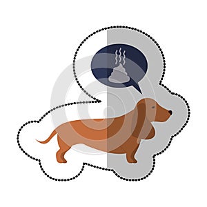 Colorful image middle shadow sticker with dachshund dog thinkin poop
