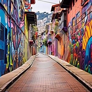 Colorful and immersive mural capturing Bogota's vibrant street art scene