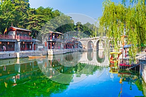 Colorful Imperial Summer Palace scene. Tourist concept. Beijing, China.