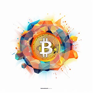 Colorful Impressionism: Bitcoin Graphic With Geometric Triangles photo
