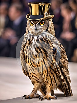 colorful impressive owl in a golden top hat