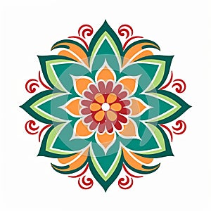 Colorful Indian Pattern Flower: A Meticulous Design In Green And Orange
