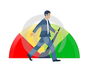 Colorful indicators of credit score. Man improves his creditworthiness. photo