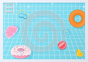 Colorful inflatable swim ring in swimming pool background
