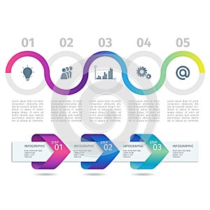 Colorful Infographic process chart and arrows with step up options. Vector.