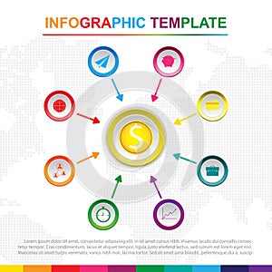 Colorful infographic template with 9 titles, Diagram with steps