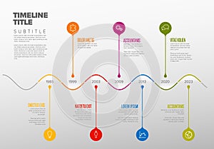 Colorful Infographic timeline report template with droplet bubbles pins