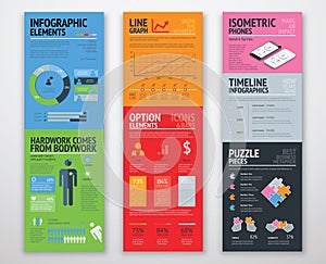 Colorful infographics in well arranged templates ready for use