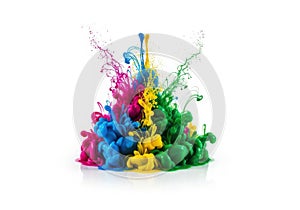 Colorful ink dissolving in water creating abstract shapes