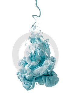 Colorful ink isolated on white background. blue drop swirling under water. Cloud of ink in water.