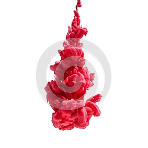 Colorful ink isolated on white background. red drop swirling under water. Cloud of ink in water.