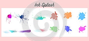 Colorful ink paint splash. set of ink blobs. Color splatter on white background