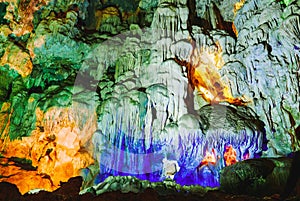 Colorful inside of Hang Sung Sot cave world heritage site