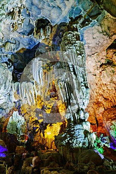 Colorful inside of Hang Sung Sot cave world heritage site