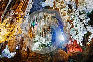 Colorful inside of Hang Sung Sot cave world heritage site