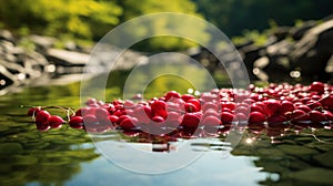 Colorful Installations: Traditional Craftsmanship Captures Red Berries Floating In River