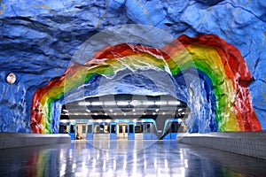 Colorful Interior of Metro Station in Stockholm