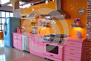 Colorful interior of a modern kitchen. Rich interior colors