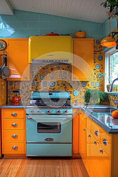 Colorful interior of a modern kitchen. Rich interior colors