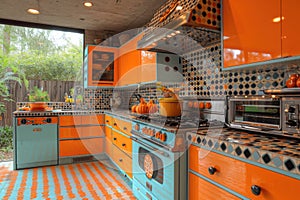 Colorful interior of a modern kitchen. Rich interior colors