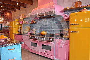 Colorful interior of a modern kitchen. Rich interior colors