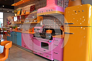 Colorful interior of a modern kitchen. Rich interior colors