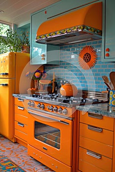 Colorful interior of a modern kitchen. Rich interior colors