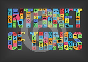 Colorful internet of things characters spelling word with icons photo