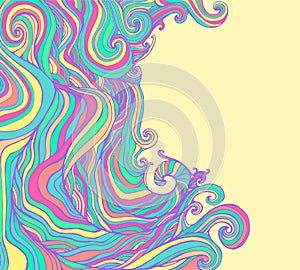 Colorful invitation card with abstract decorative wave. Vector hand drawn wavy pattern frame design for card. Template