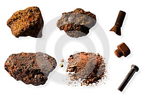 Colorful of Iron Ore rock in various sizes crushing into small pieces then smelted in blast furnaces become different type of stel