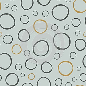 Colorful irregular polka dots circles vector seamless pattern. Trendy seamless pattern. olive green, golden yellow