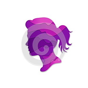 Colorful isolated line cut gradient silhouette of woman`s face profile