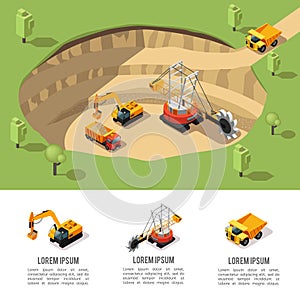 Colorful Isometric Coal Extraction Composition