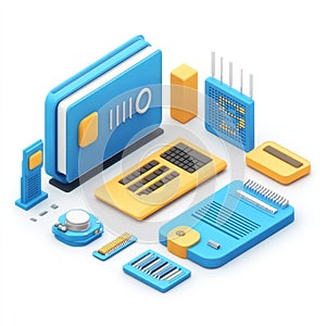 Isometric 3D Render of Retro Computer Components