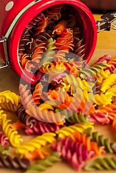 Colorful italian fusilli pasta