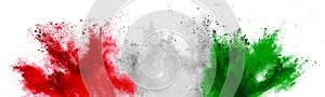 Colorful italian tricolore flag red white green color holi paint powder explosion isolated background. italy europe celebration