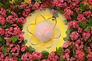 Colorful japanese daifuku mochi sweets with flower decoration