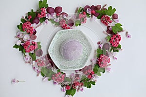 Colorful japanese daifuku mochi sweets with flower decoration