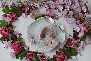 Colorful japanese daifuku mochi sweets with flower decoration