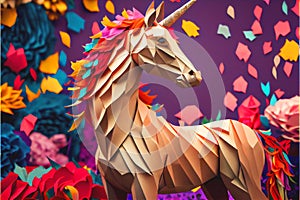 Colorful Japanese paper origami craft made unicorn