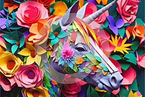 Colorful Japanese paper origami craft made unicorn flowers