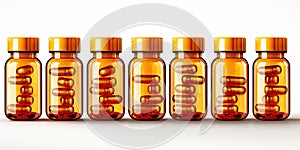 Colorful jars with pills and pills on a white background. Generated by AI