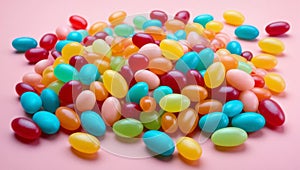 Colorful jelly beans background. Top view. Jelly candy background