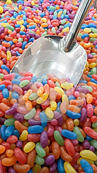 Colorful jelly beans candy sold in food store.